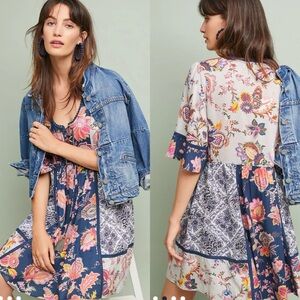 Anthropologie Lilka Patchwork Trapeze Dress Sz M Boho